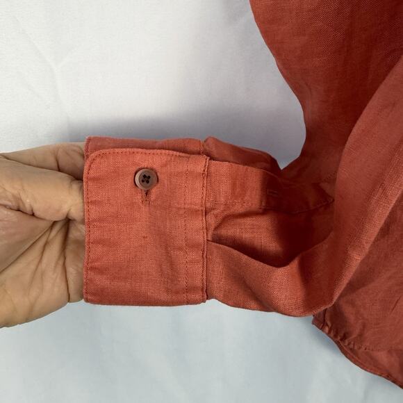 UNIQLO Womens 100% Linen Shirt Blouse Nantucket Red Small Long Sleeves Button Up - Picture 6 of 8